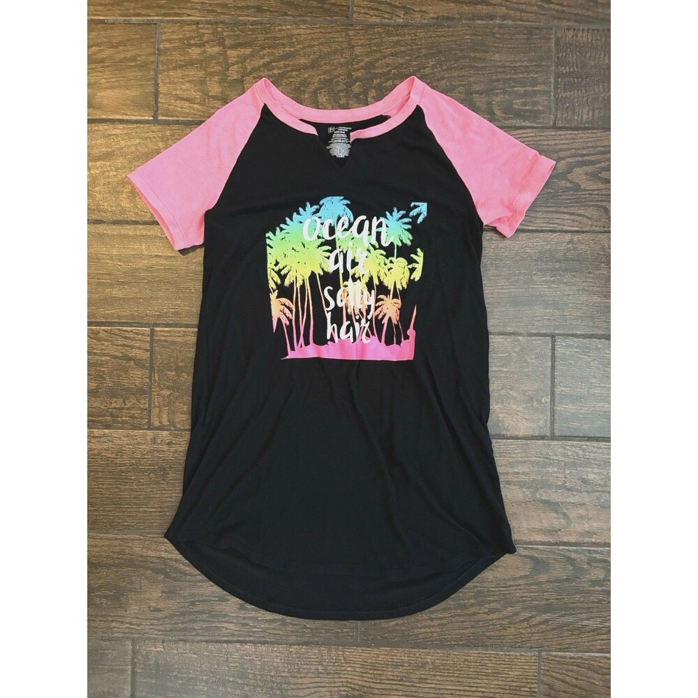 No Boundaries Neon Palm Tree Sleep Dress Pink Short Muu Muu Moo Moo Lounge Small